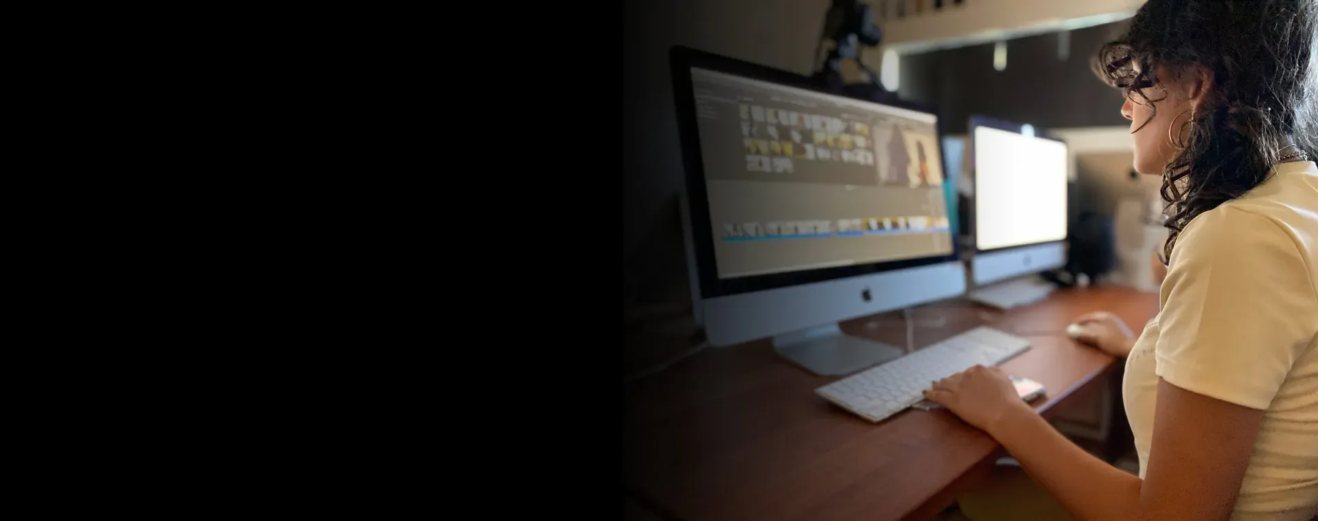 Student Working On a video editing software